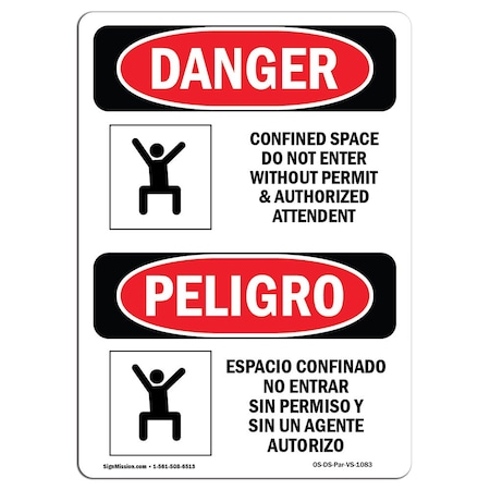 OSHA Danger, Confined Space Do Not Enter Bilingual, 24in X 18in Aluminum